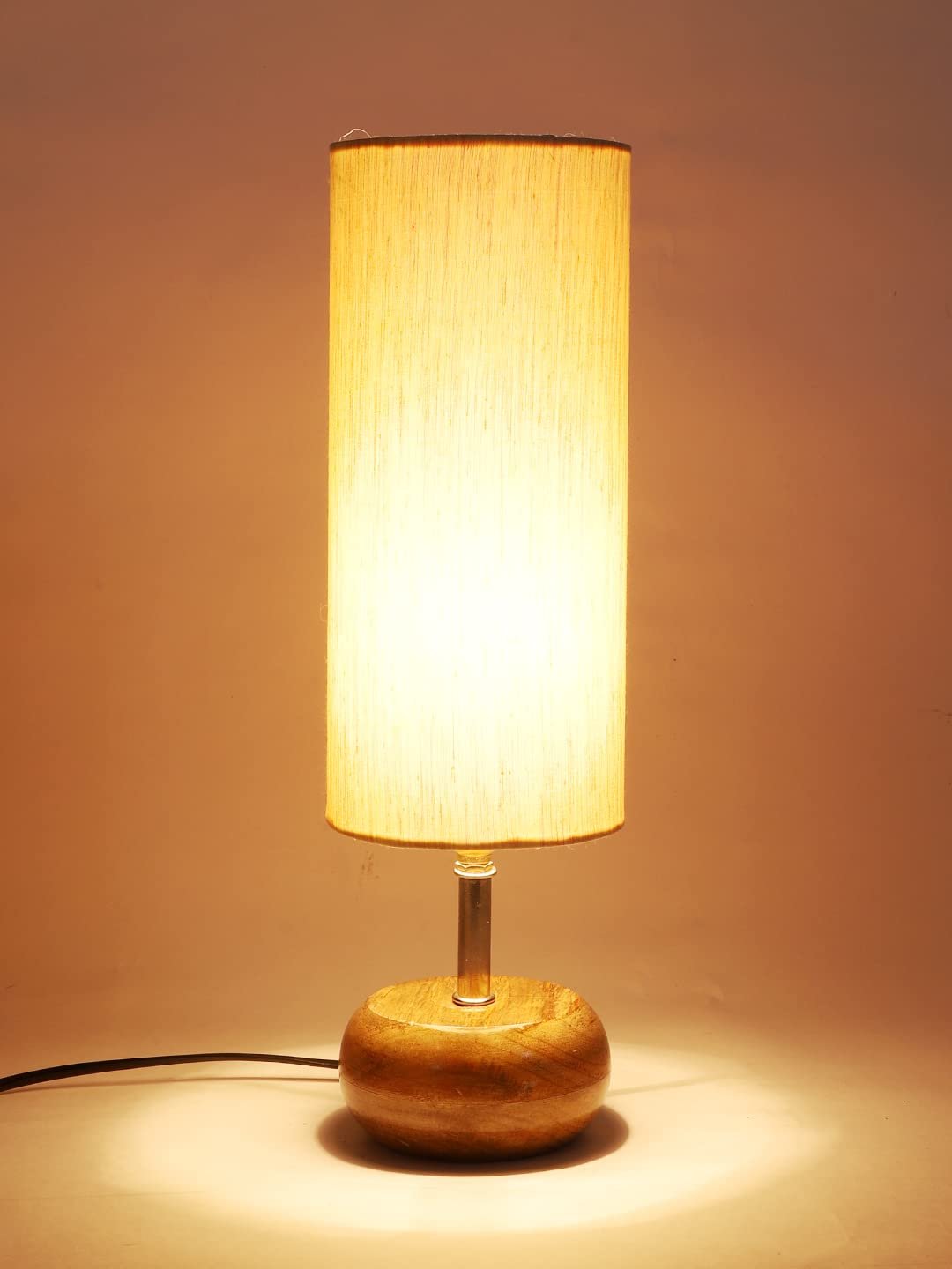 Wood Table lamp with Off-White Cotton Shade