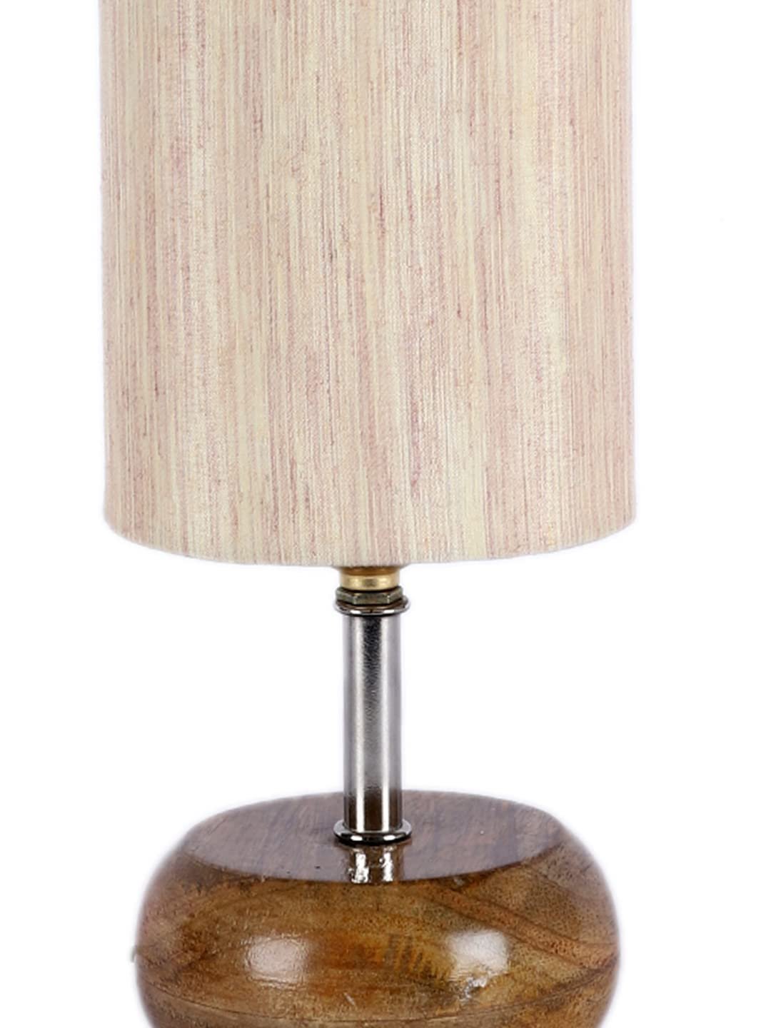 Wood Table lamp with Off-White Cotton Shade