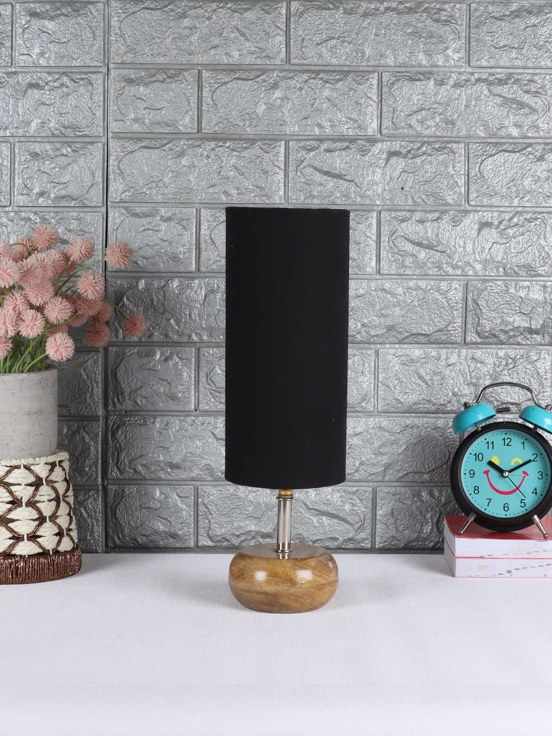 Wood Table lamp with Black Cotton Shade