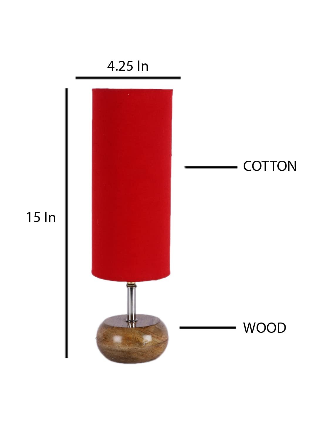Wood Table lamp with Red Cotton Shade