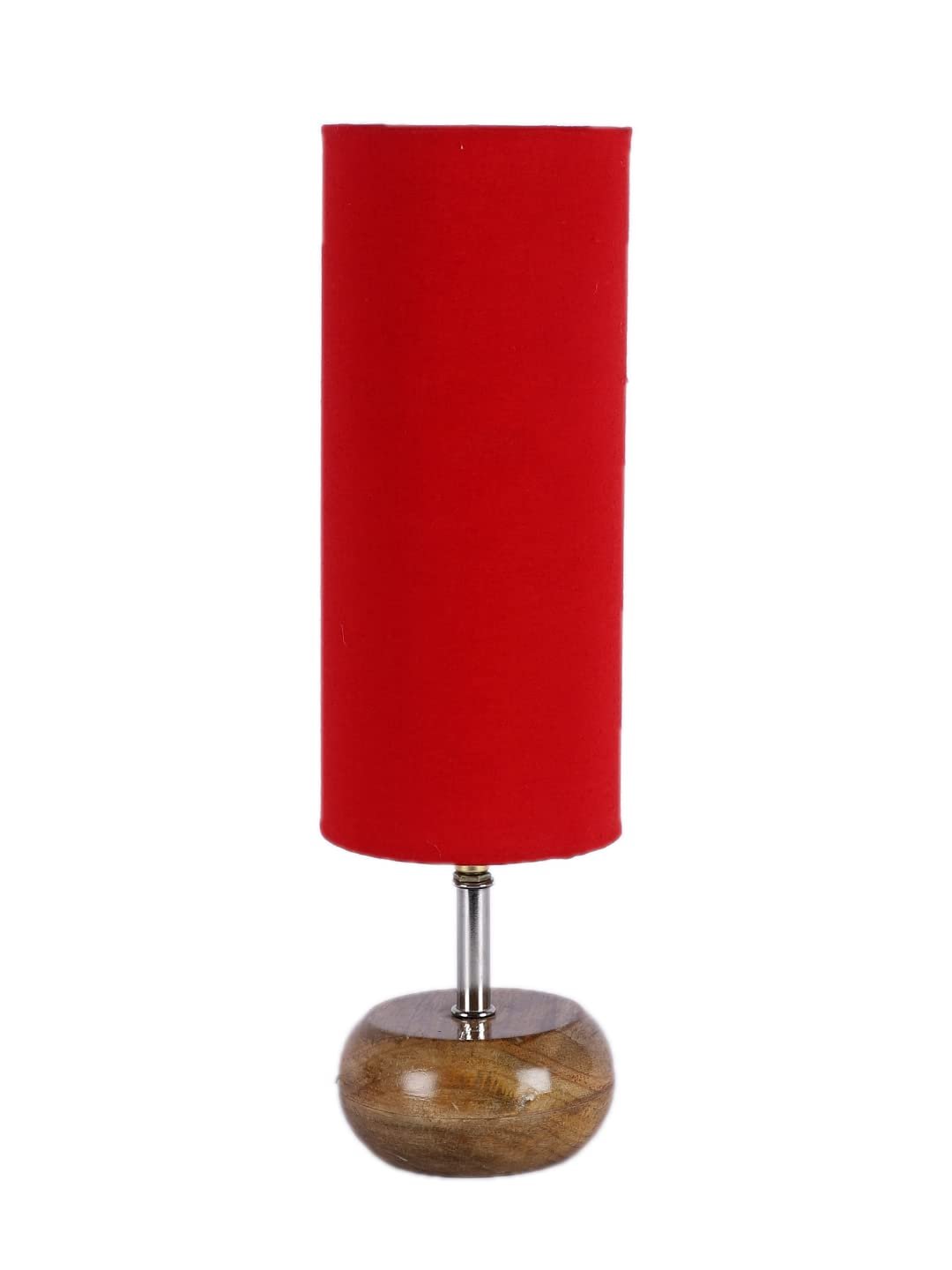 Wood Table lamp with Red Cotton Shade