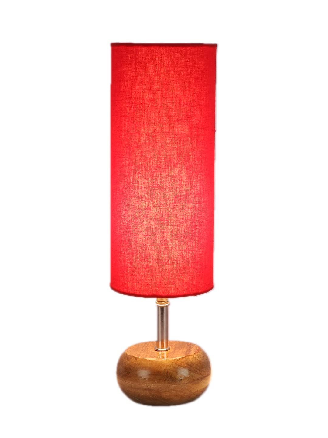 Wood Table lamp with Red Cotton Shade