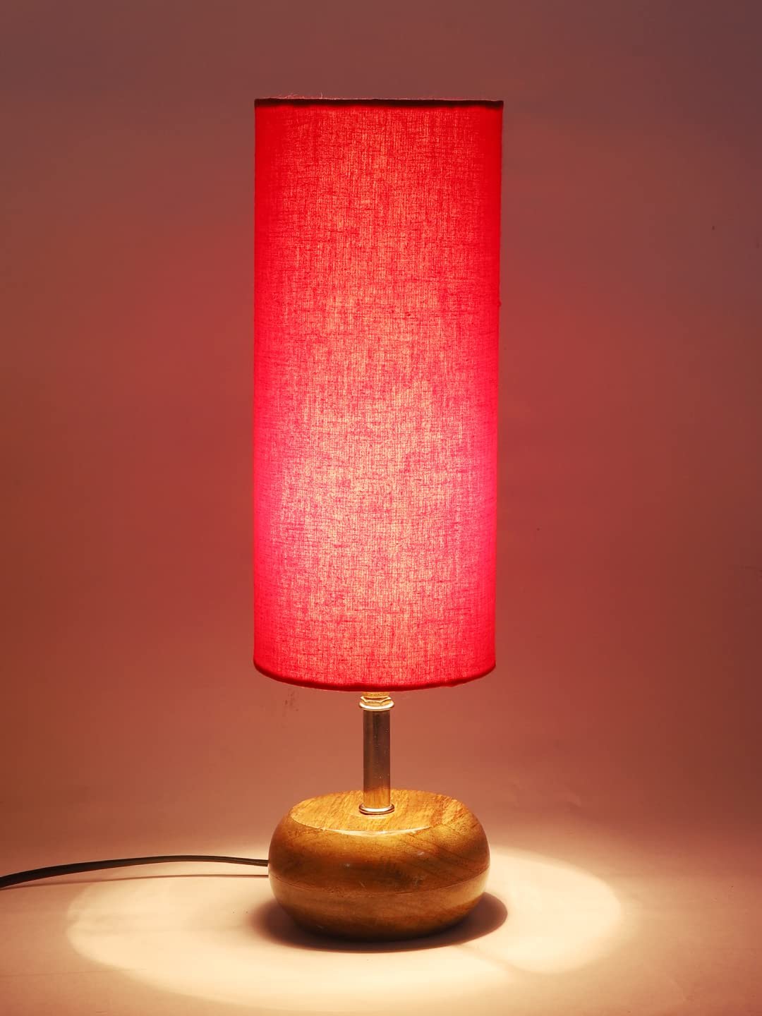 Wood Table lamp with Red Cotton Shade