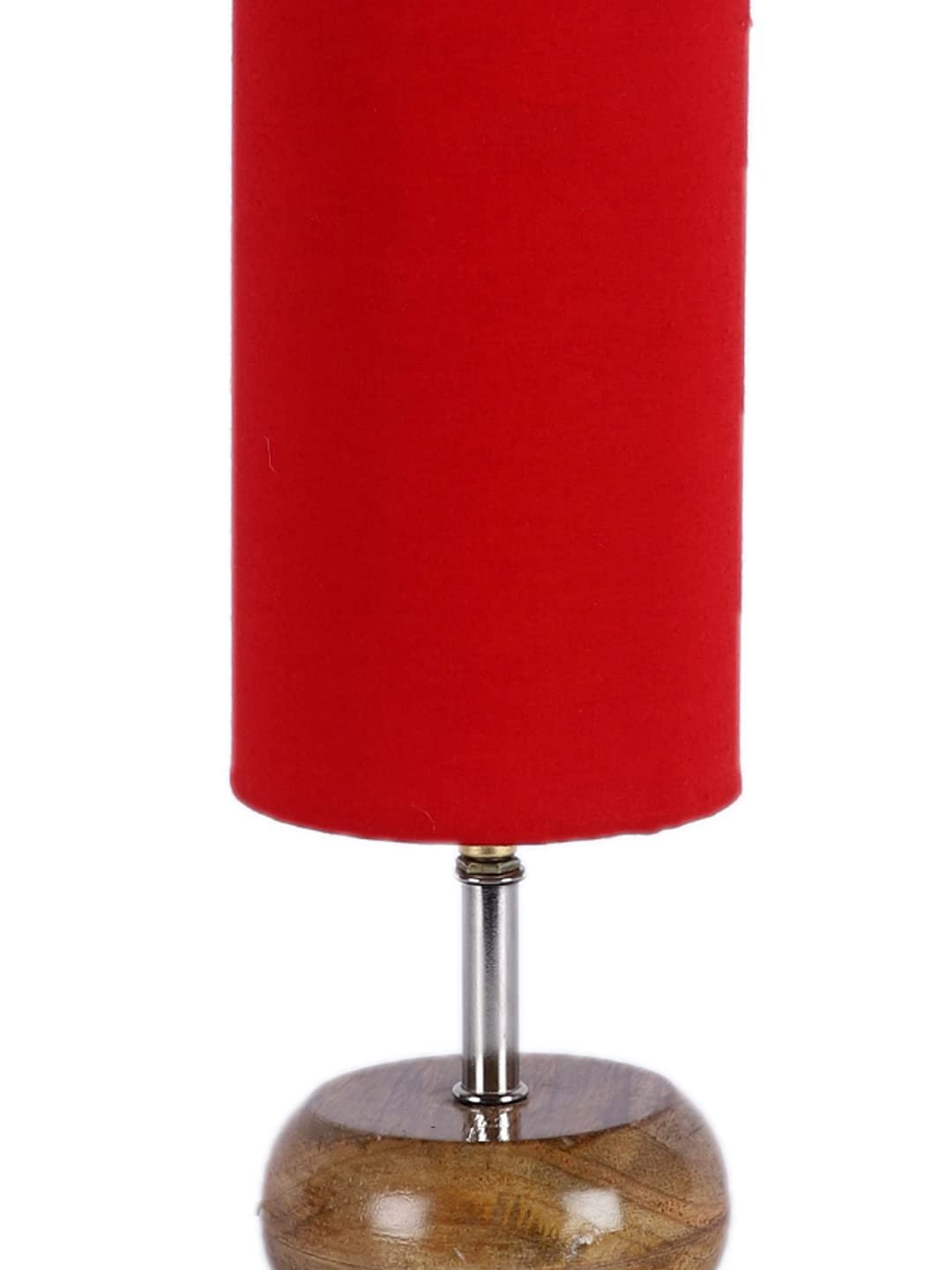 Wood Table lamp with Red Cotton Shade