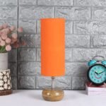 Wood Table lamp with Orange Cotton Shade