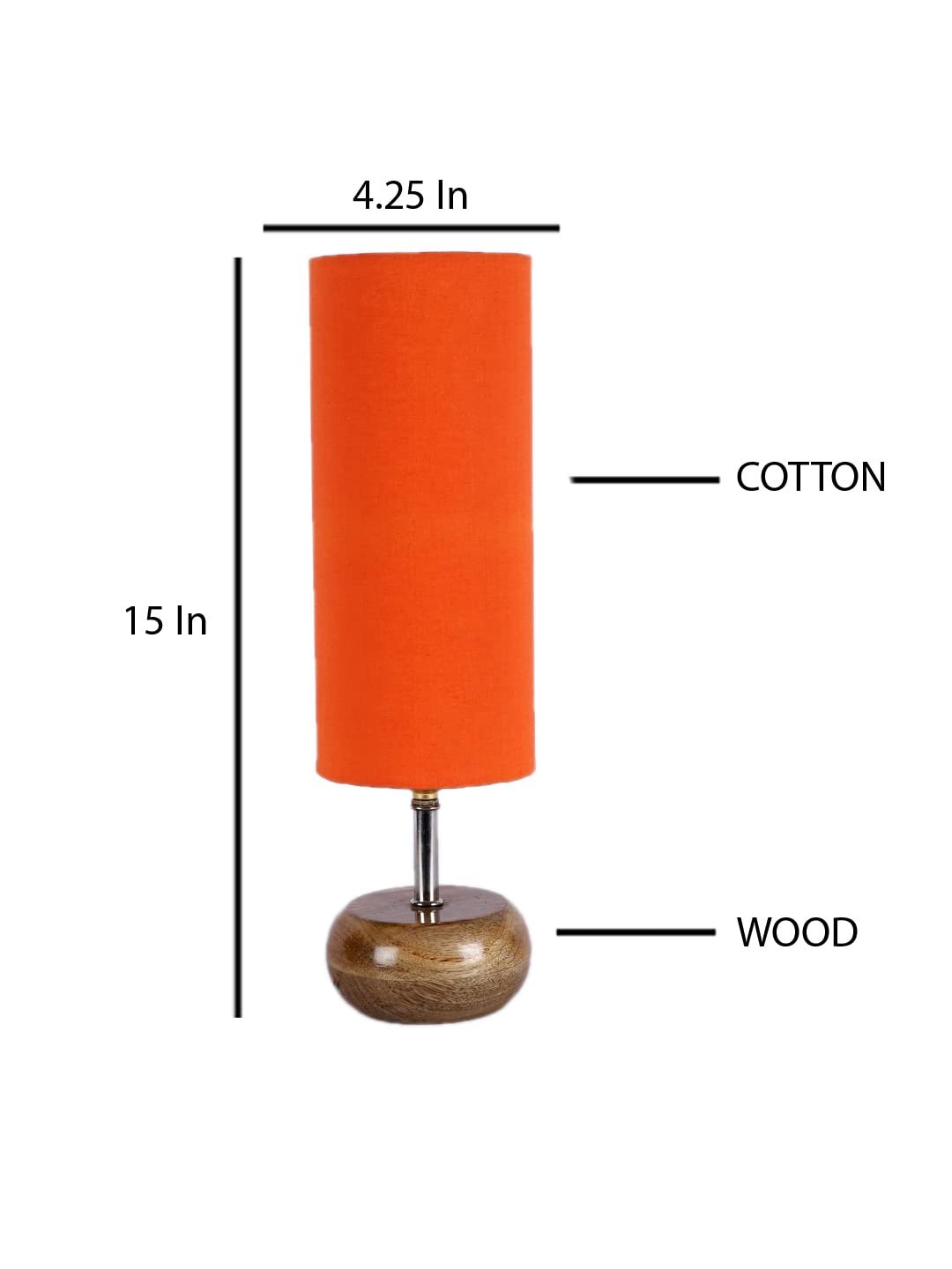Wood Table lamp with Orange Cotton Shade
