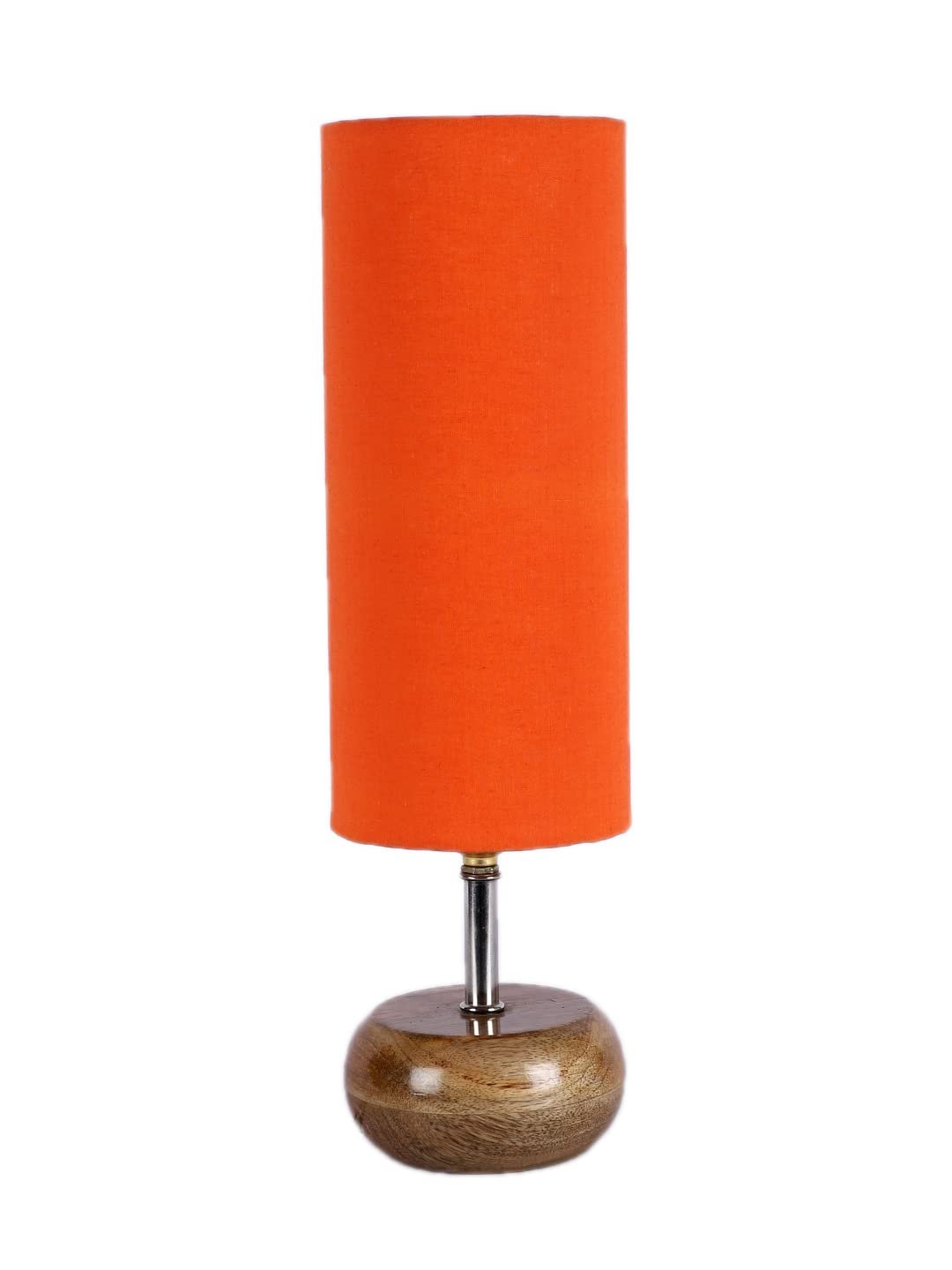 Wood Table lamp with Orange Cotton Shade