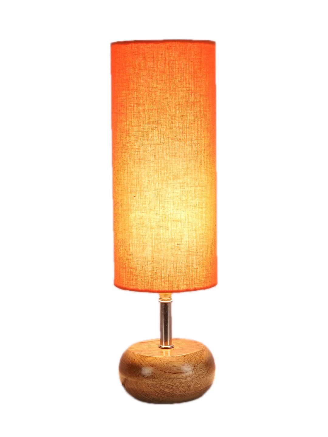 Wood Table lamp with Orange Cotton Shade