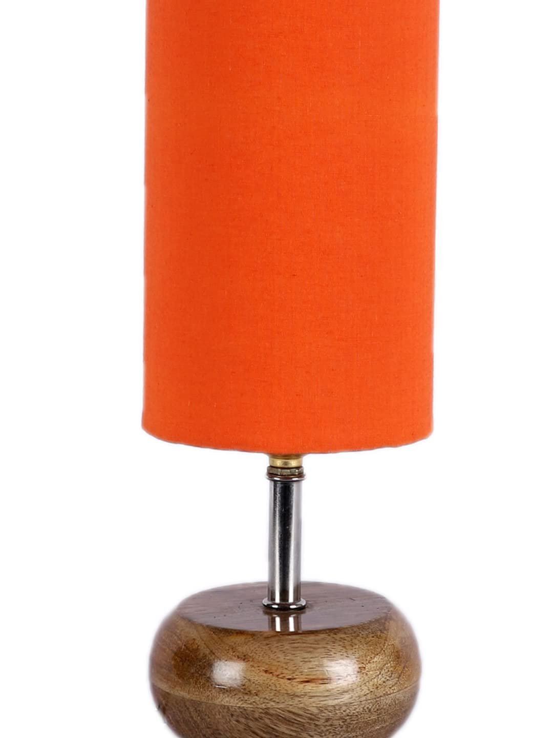 Wood Table lamp with Orange Cotton Shade
