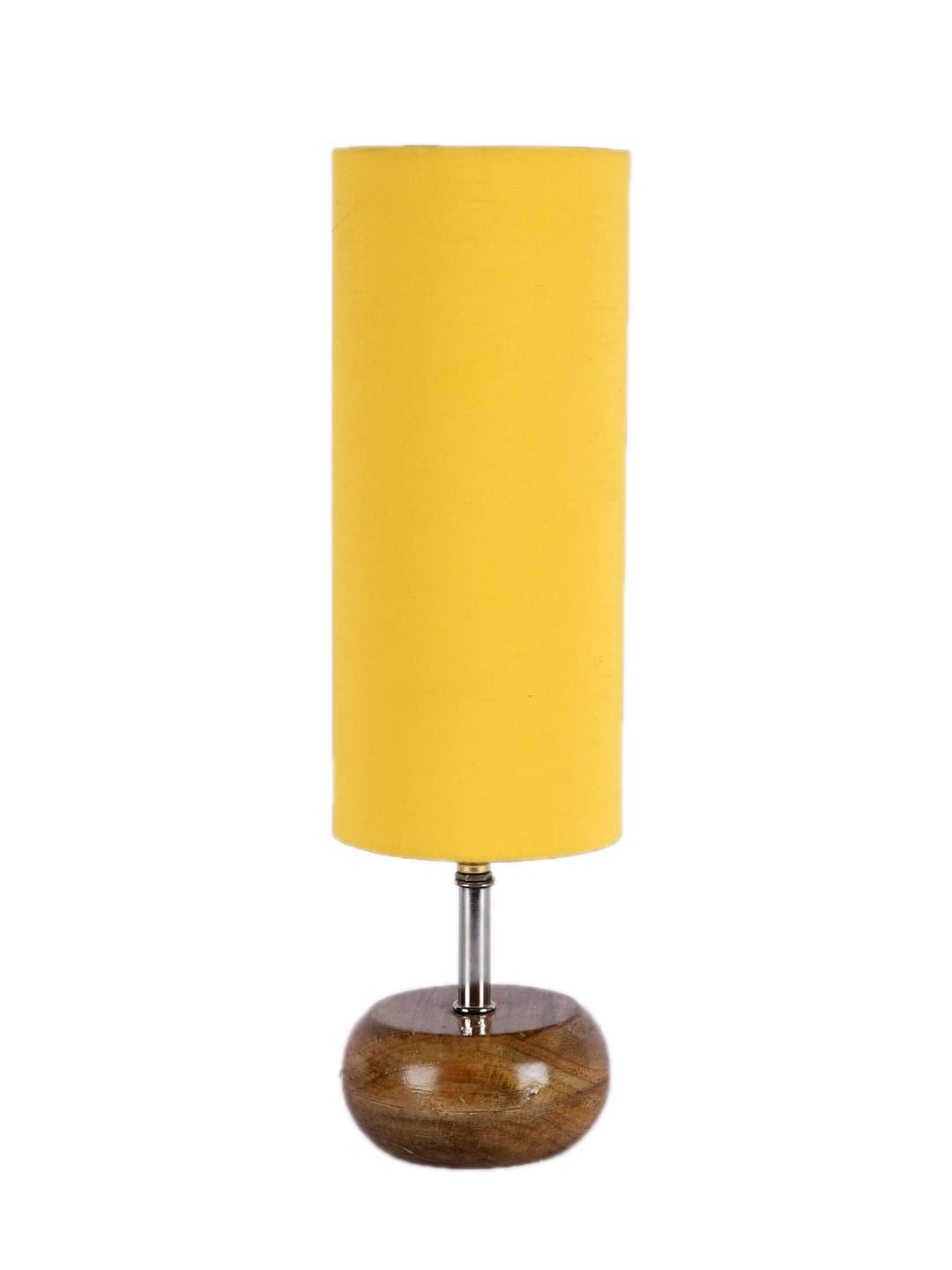 Wood Table lamp with Yellow Cotton Shade