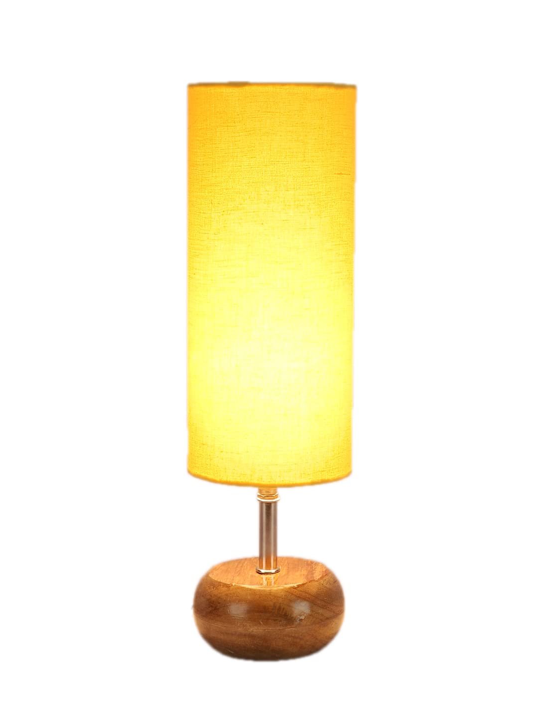Wood Table lamp with Yellow Cotton Shade