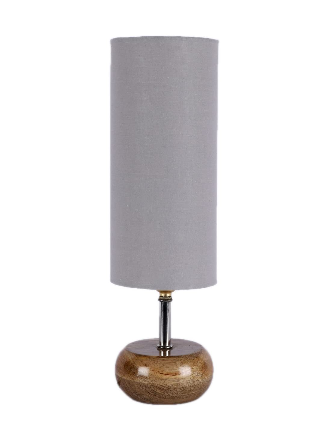 Wood Table lamp with Grey Cotton Shade