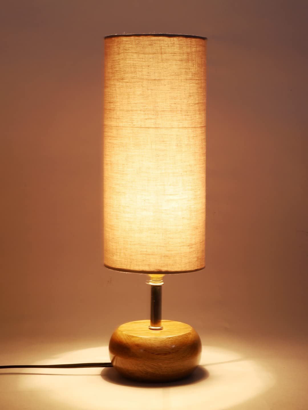 Wood Table lamp with Grey Cotton Shade