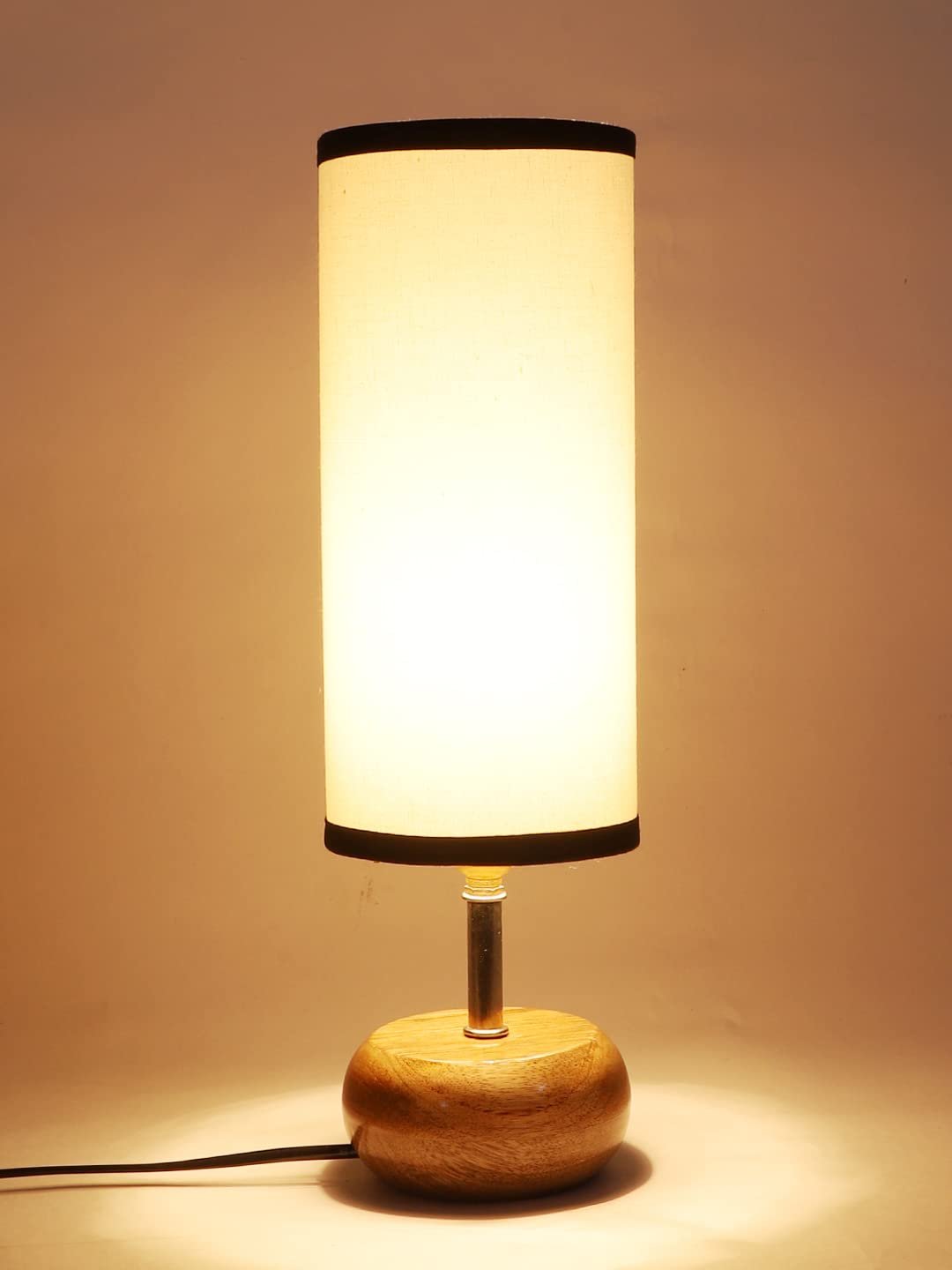 Wood Table lamp with Multicolor Cotton Shade