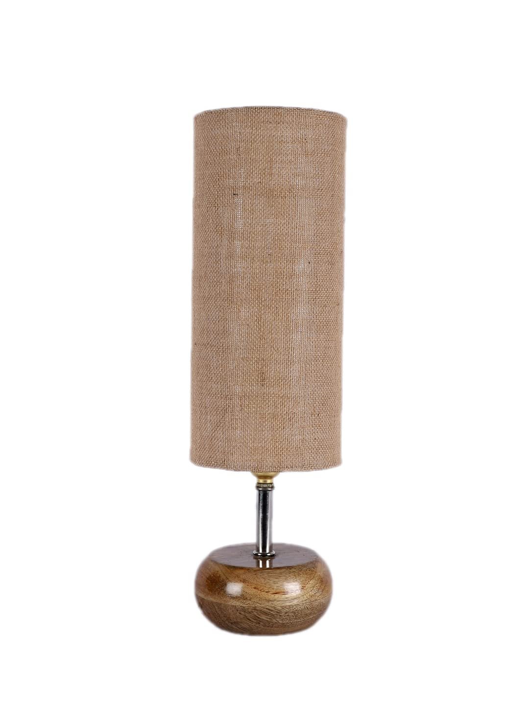 Wood Table lamp with Beige Jute Shade