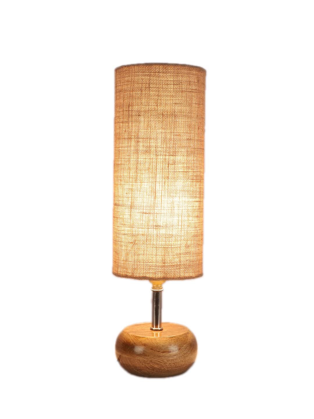 Wood Table lamp with Beige Jute Shade
