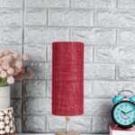 Wood Table lamp with Maroon Jute Shade