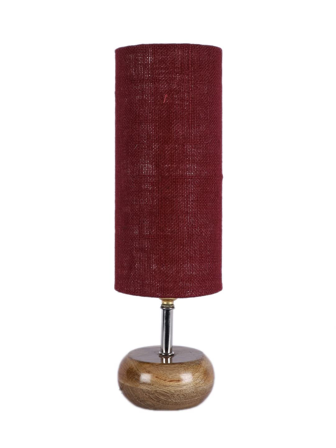 Wood Table lamp with Maroon Jute Shade