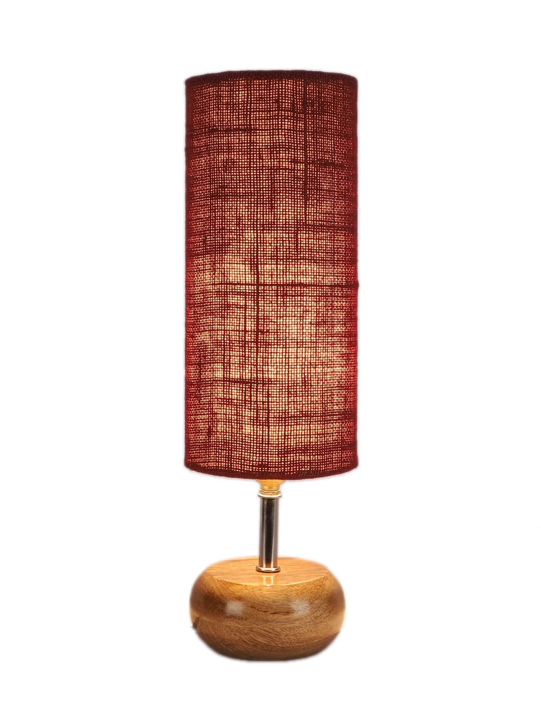 Wood Table lamp with Maroon Jute Shade