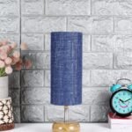 Wood Table lamp with Blue Jute Shade