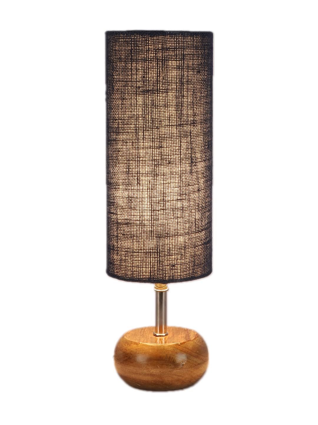 Wood Table lamp with Blue Jute Shade