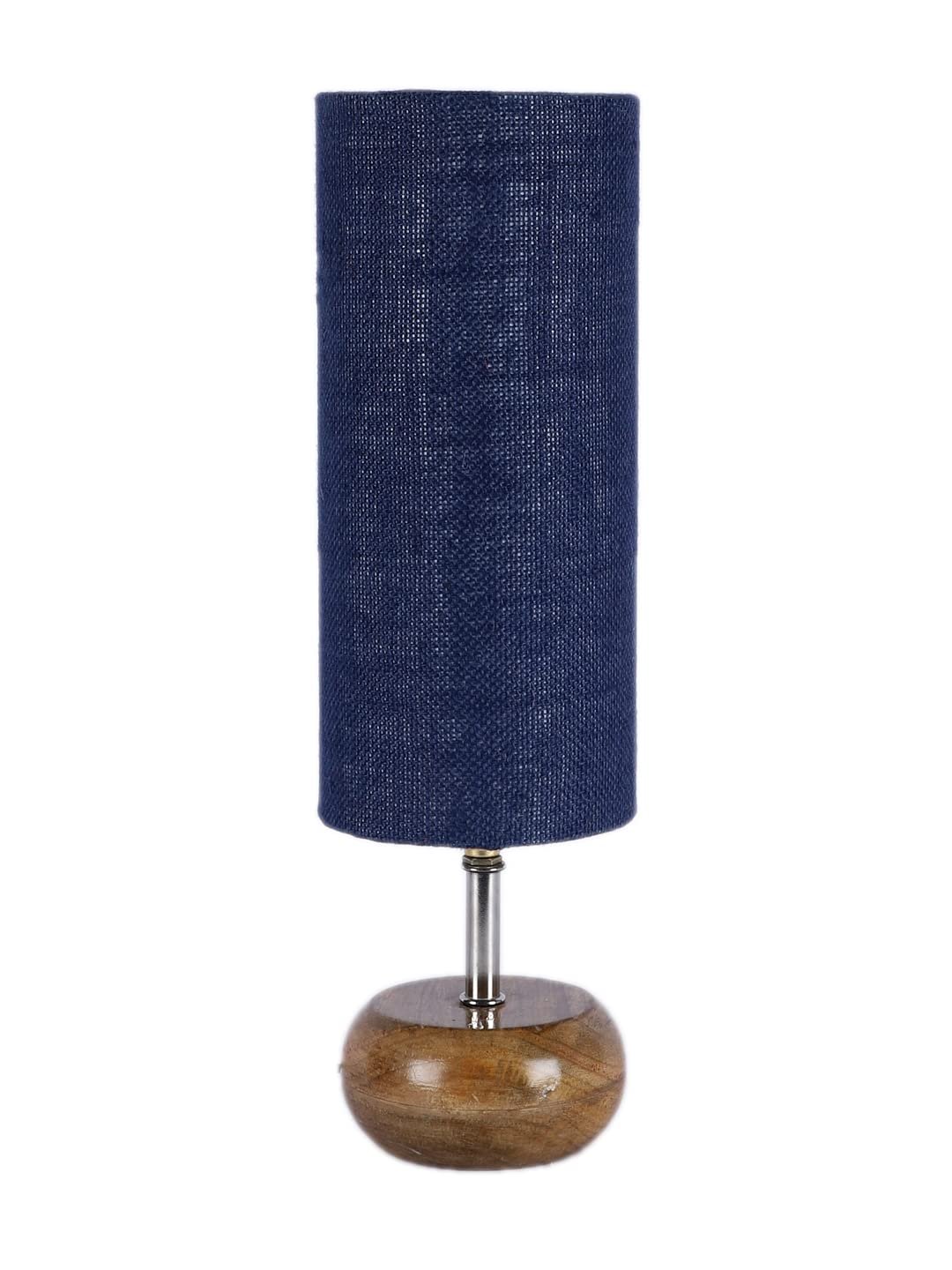 Wood Table lamp with Blue Jute Shade