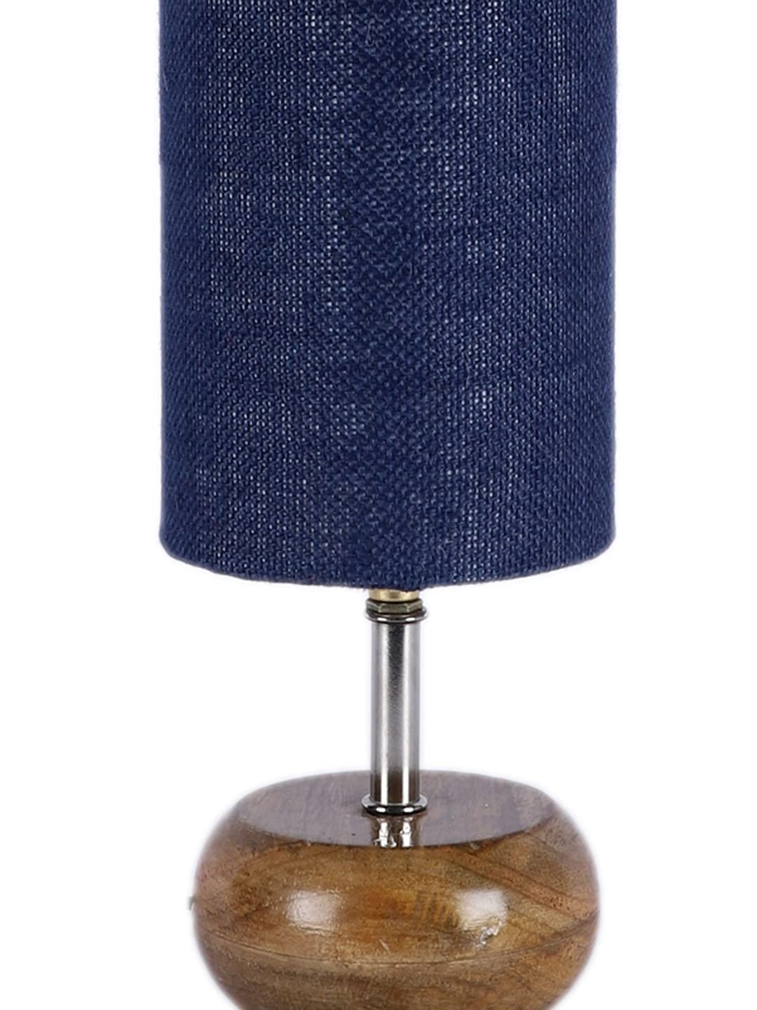 Wood Table lamp with Blue Jute Shade