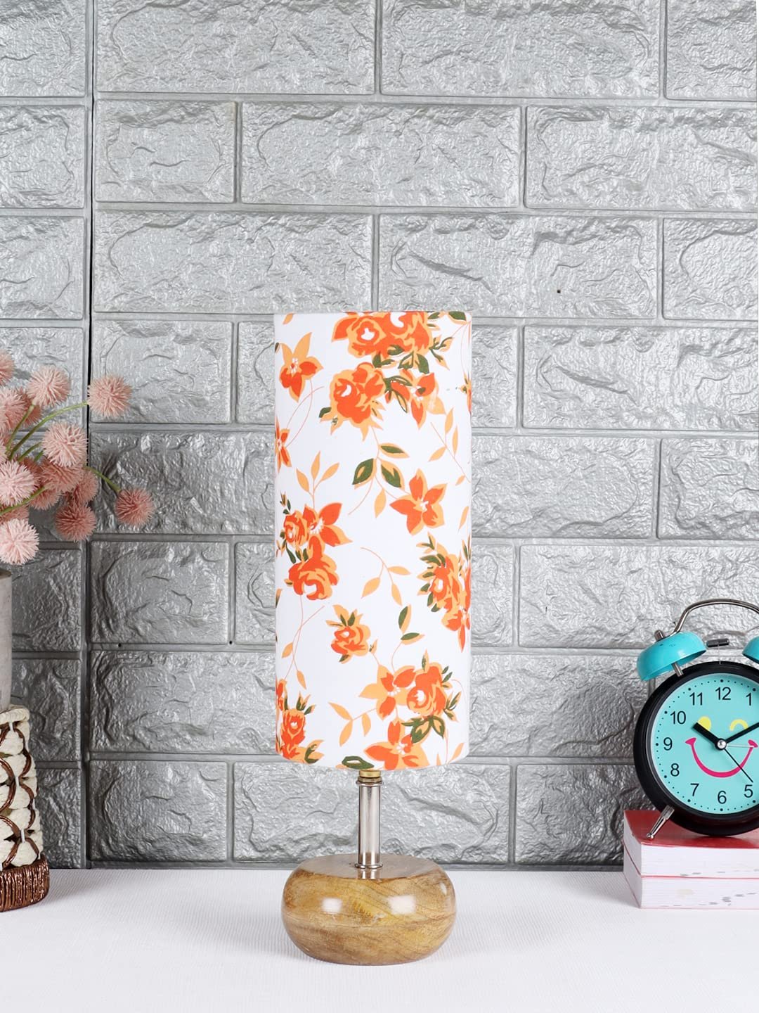 Wood Table lamp with Multicolor Cotton Shade