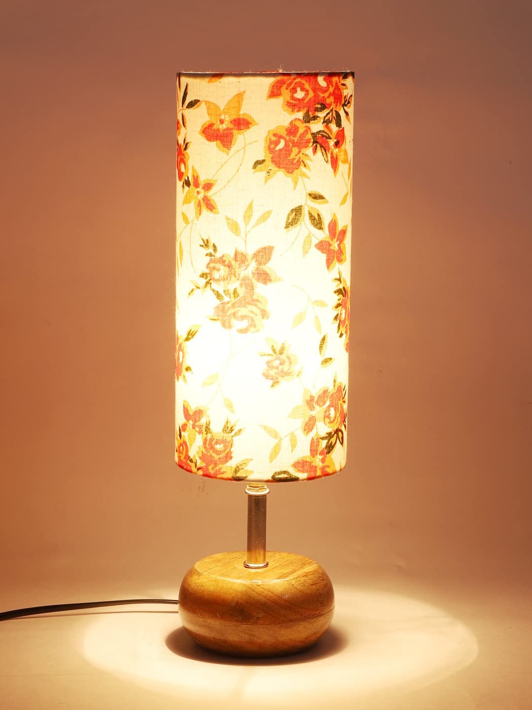 Wood Table lamp with Multicolor Cotton Shade