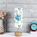 Wood Table lamp with Multicolor Cotton Shade