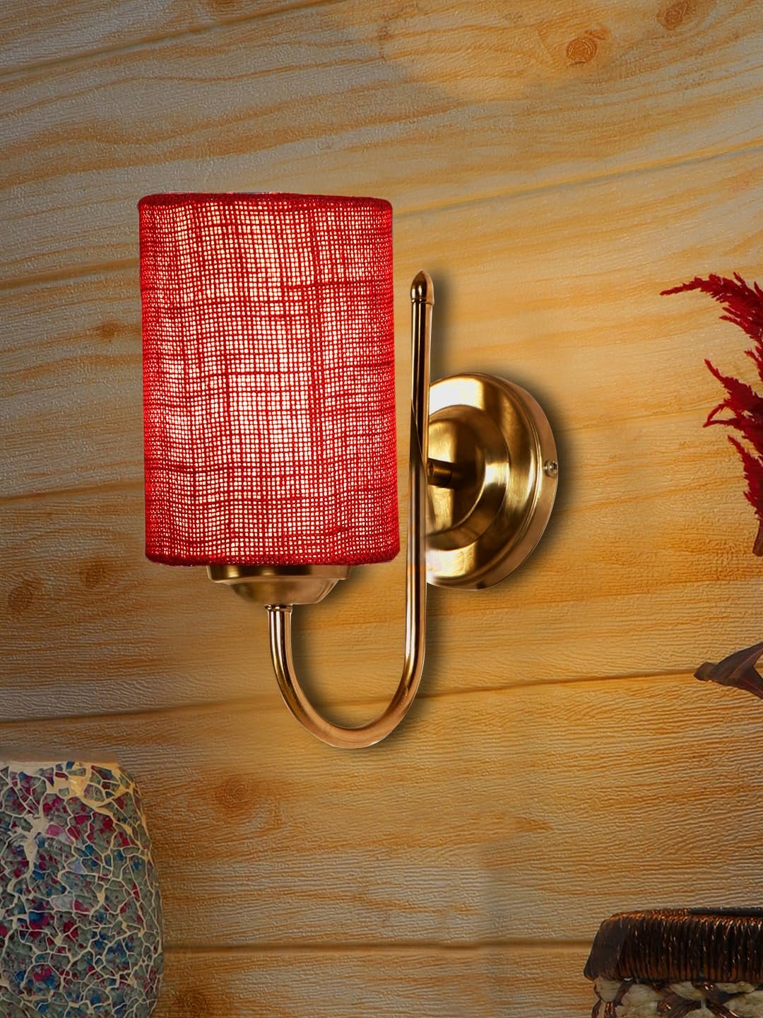 Wood Table lamp with Multicolor Cotton Shade
