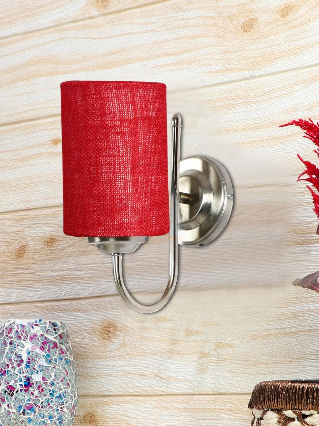 Wood Table lamp with Multicolor Cotton Shade