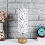 Wood Table lamp with Multicolor Cotton Shade