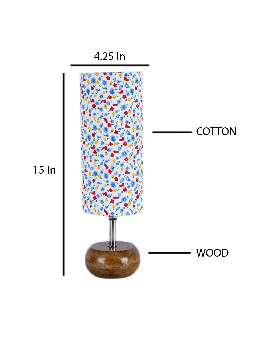 Wood Table lamp with Multicolor Cotton Shade