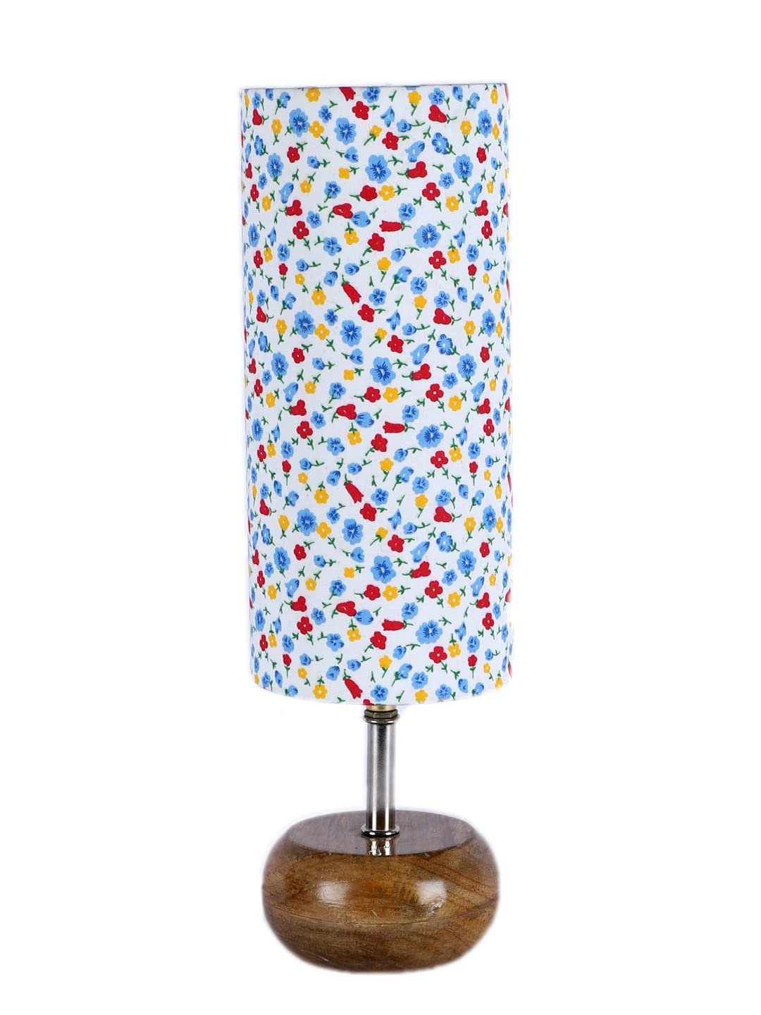 Wood Table lamp with Multicolor Cotton Shade