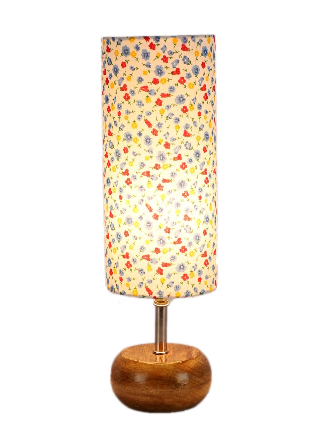 Wood Table lamp with Multicolor Cotton Shade
