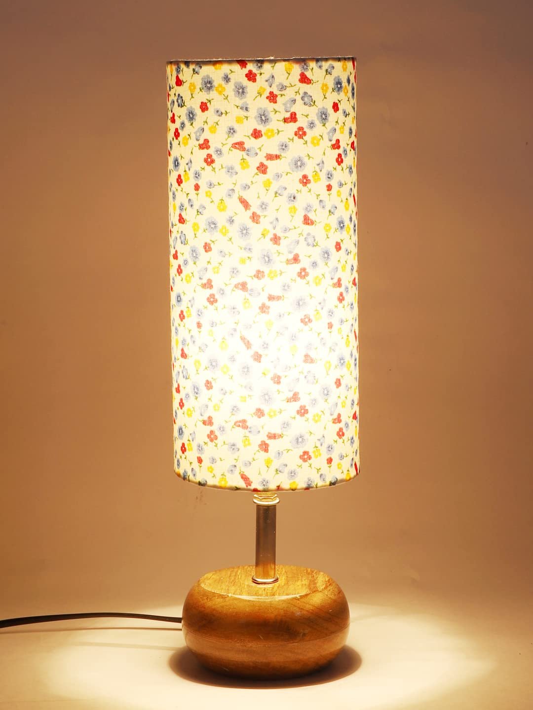 Wood Table lamp with Multicolor Cotton Shade