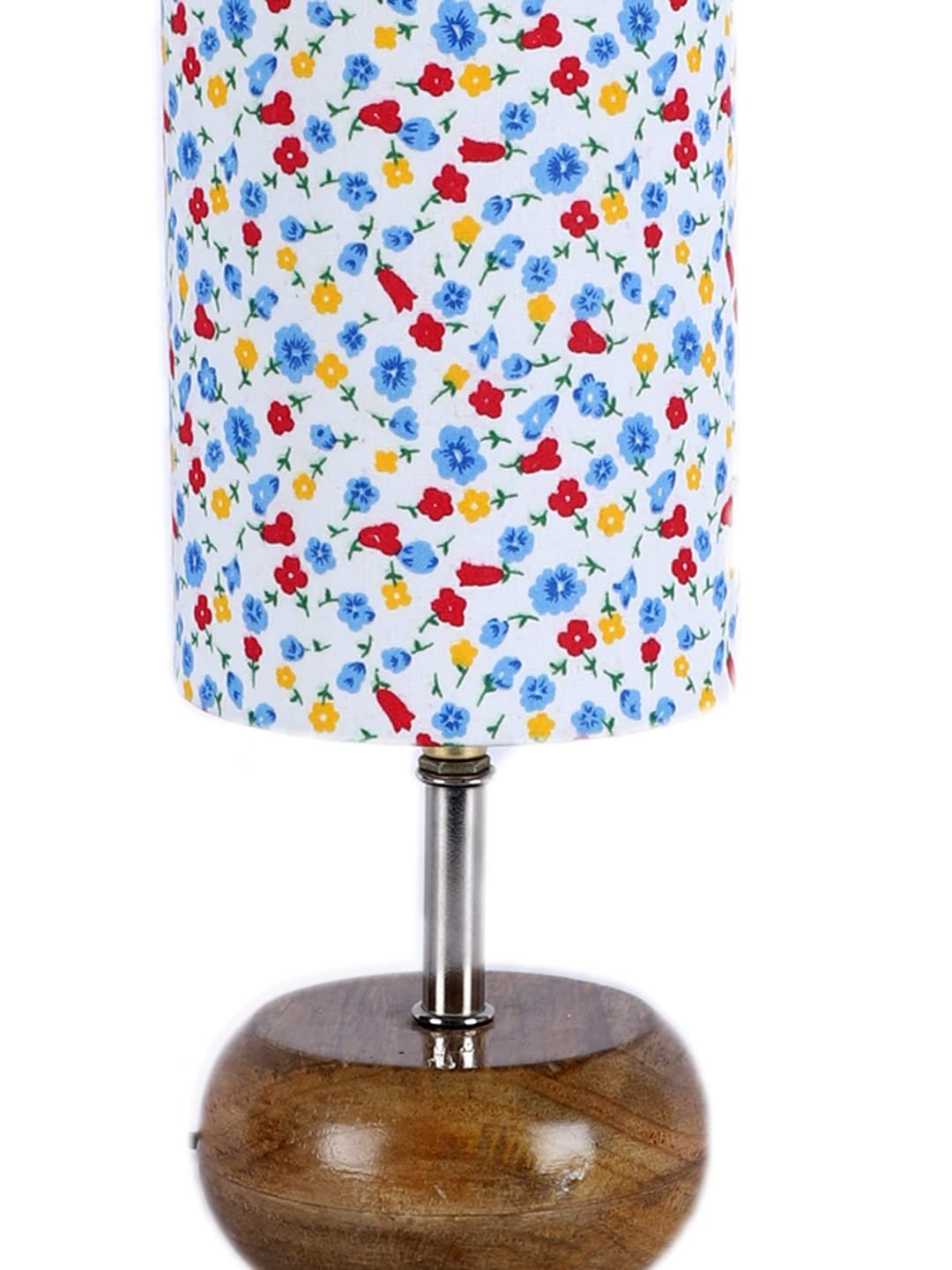 Wood Table lamp with Multicolor Cotton Shade