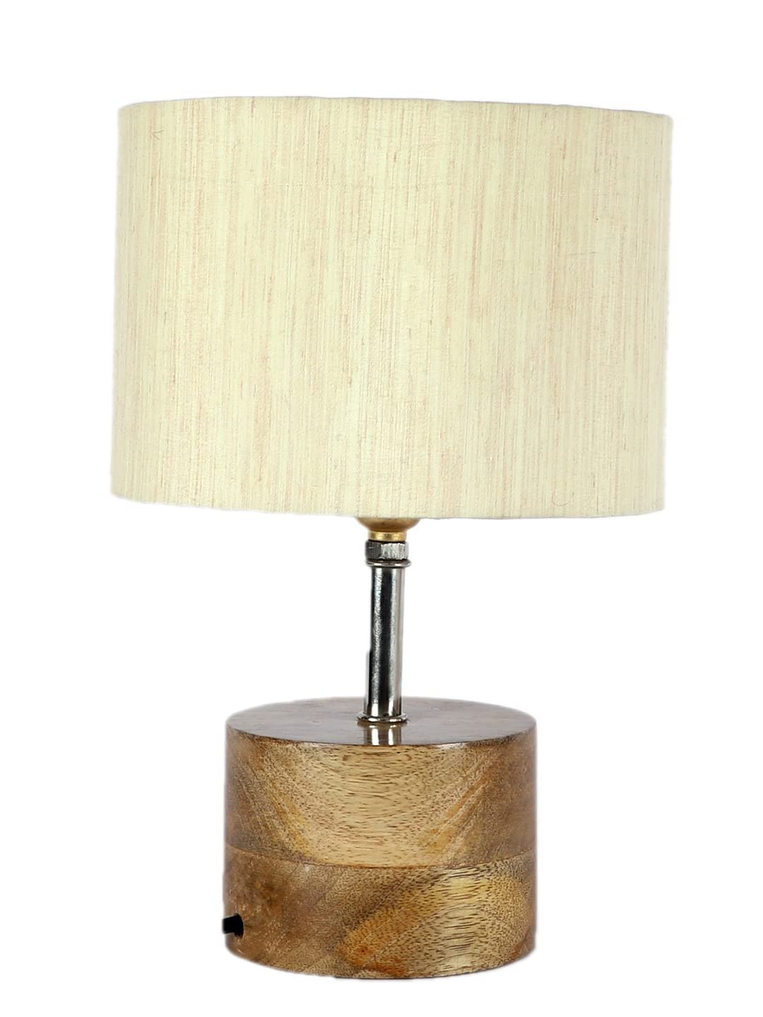 Wood Table lamp with Off-White Cotton Shade