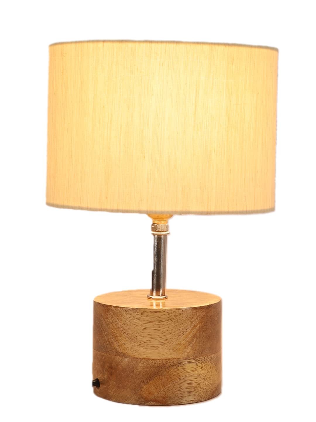 Wood Table lamp with Off-White Cotton Shade