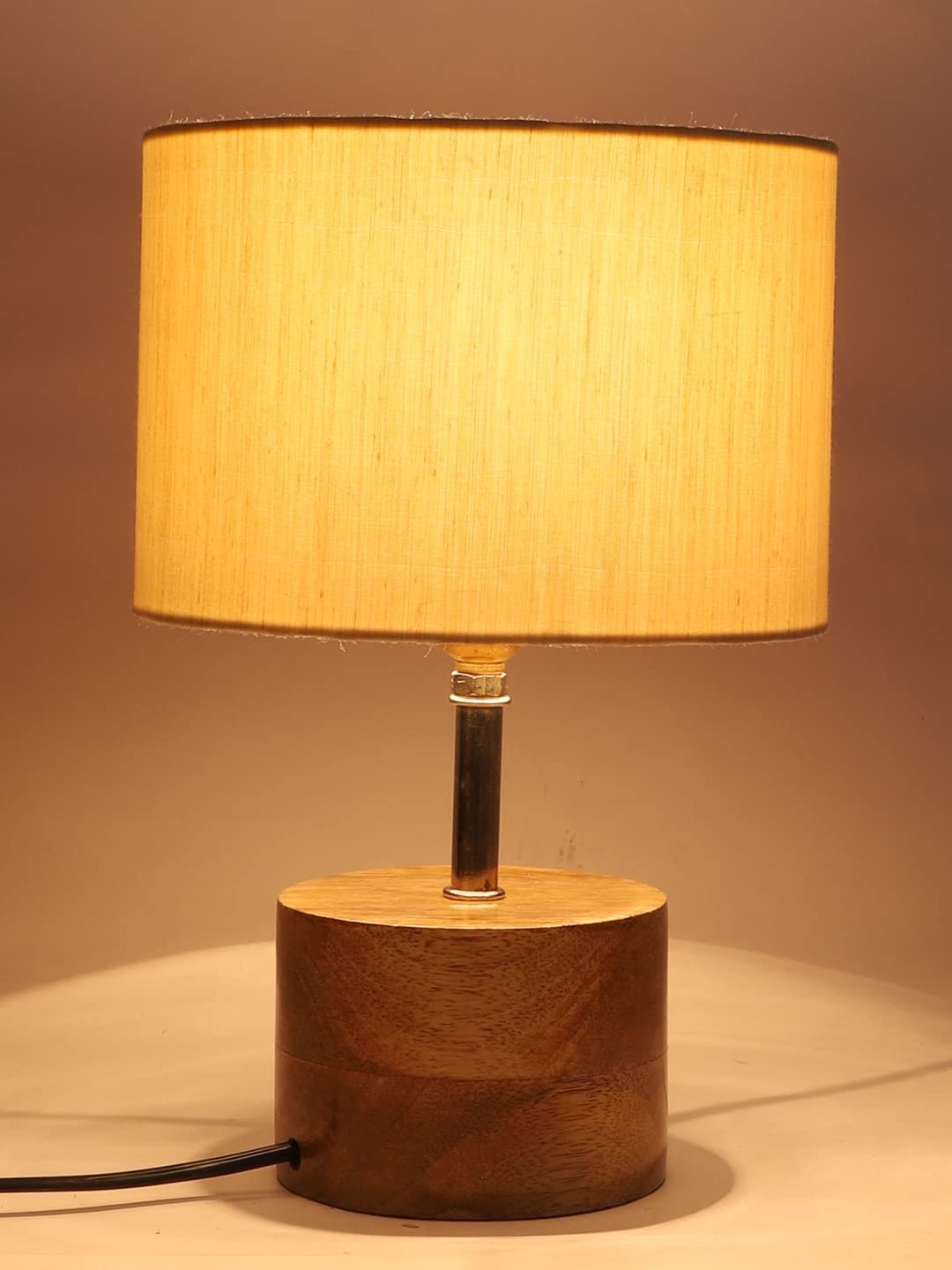 Wood Table lamp with Off-White Cotton Shade