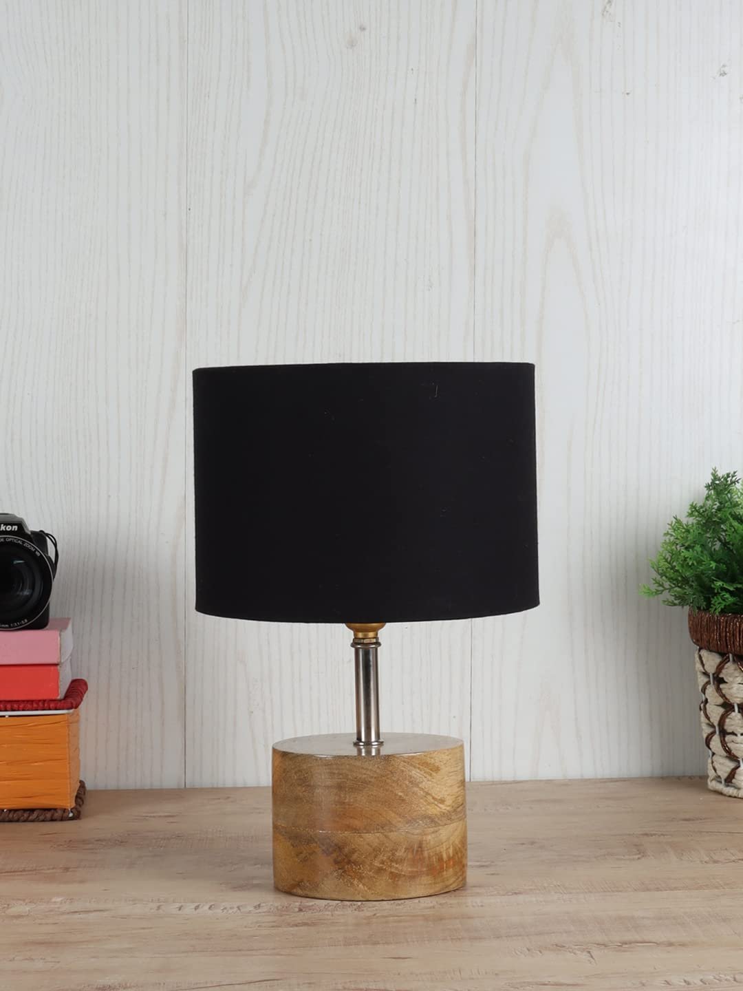 Wood Table lamp with Black Cotton Shade