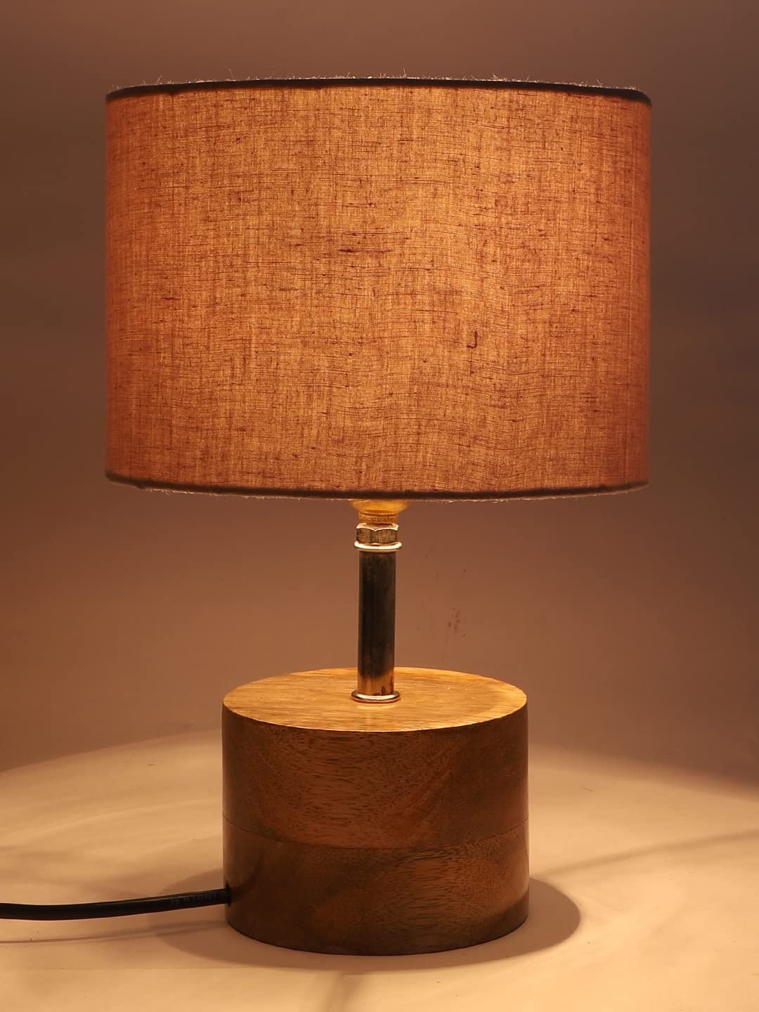 Wood Table lamp with Grey Cotton Shade