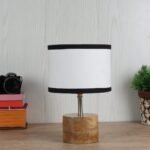 Wood Table lamp with Multicolor Cotton Shade