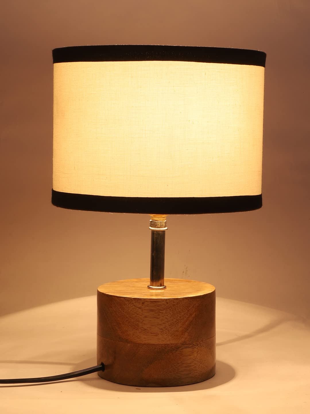 Wood Table lamp with Multicolor Cotton Shade