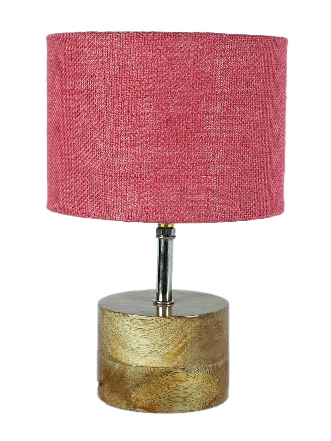 Wood Table lamp with Pink Jute Shade