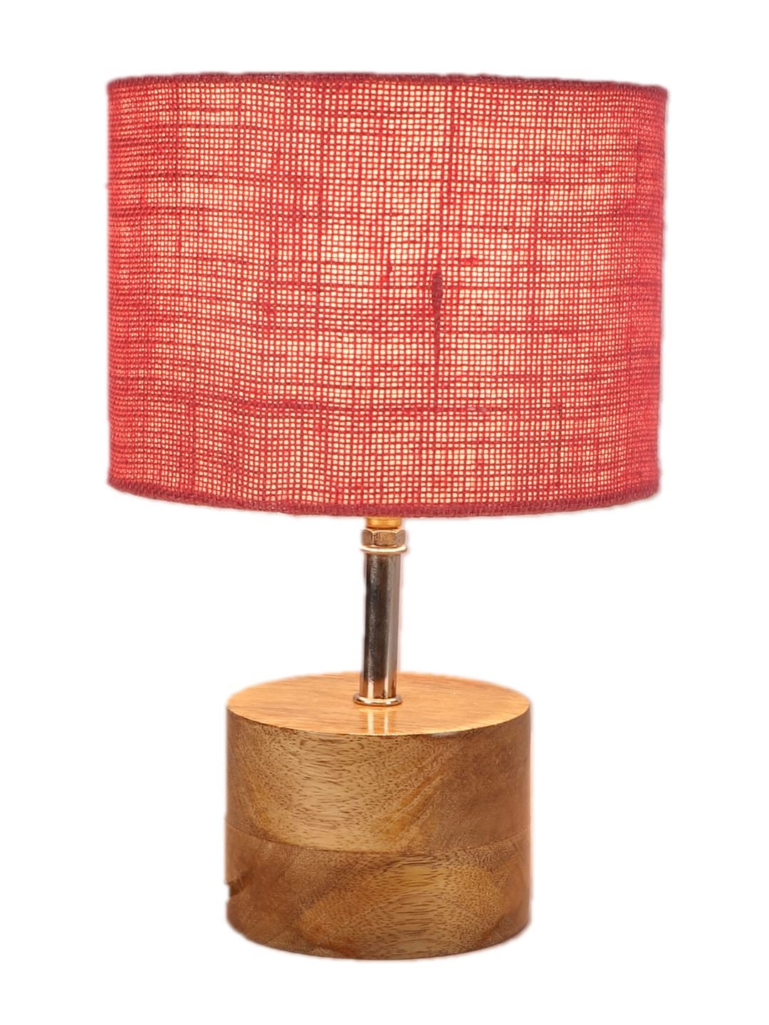 Wood Table lamp with Pink Jute Shade
