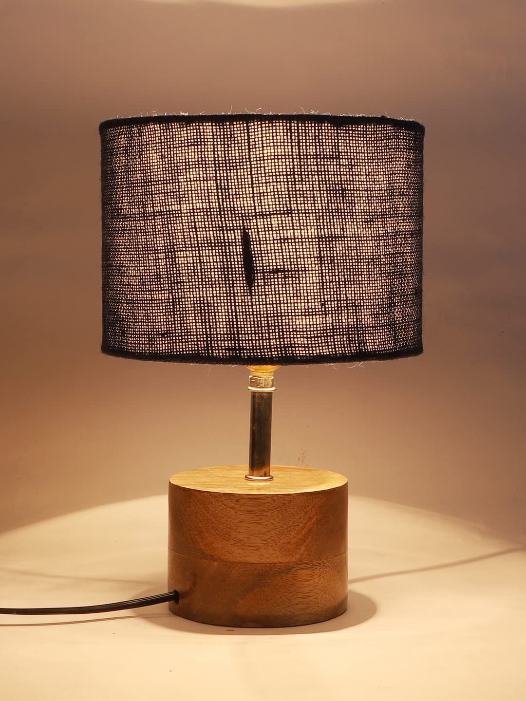 Wood Table lamp with Blue Jute Shade