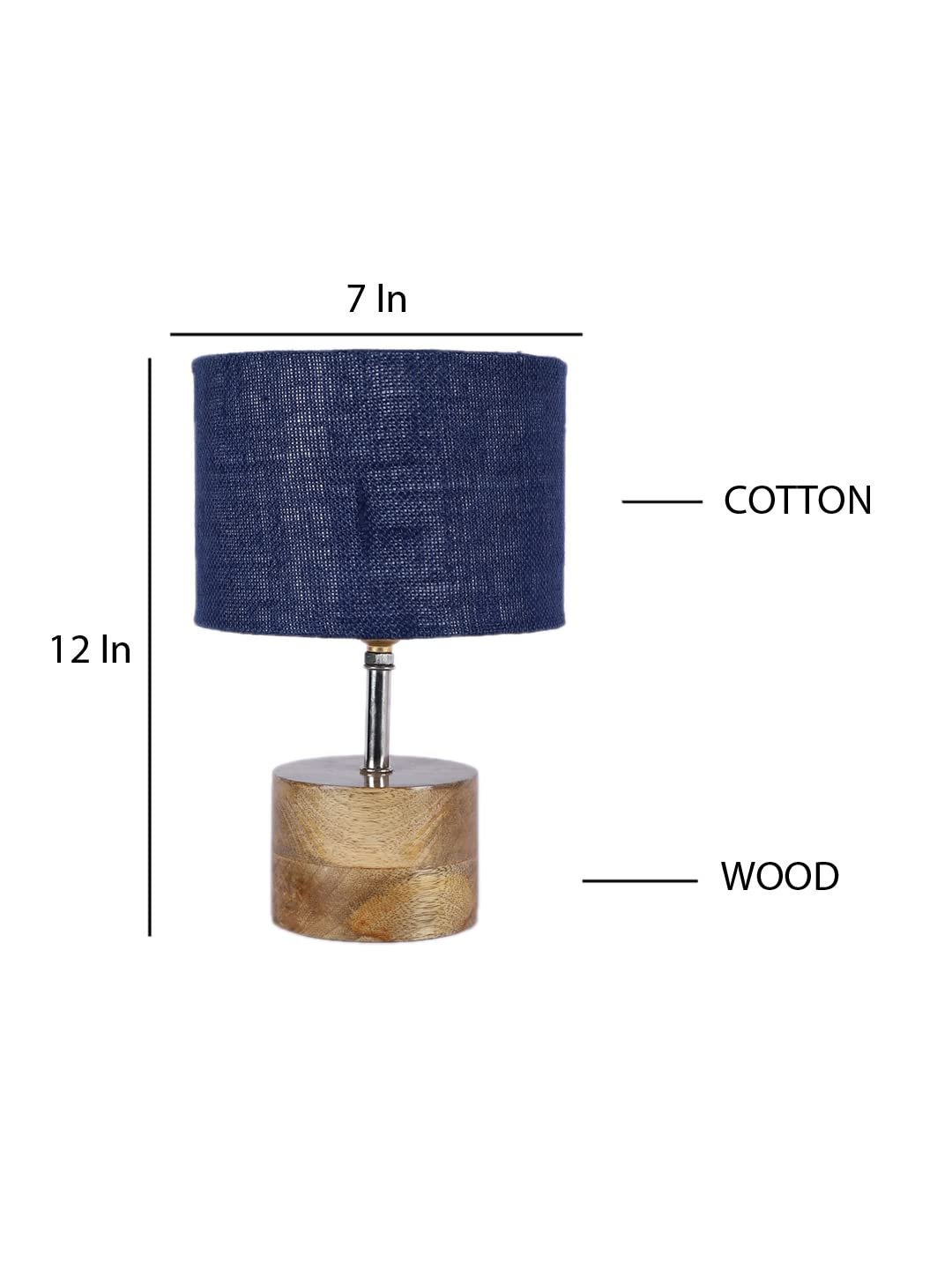 Wood Table lamp with Blue Jute Shade