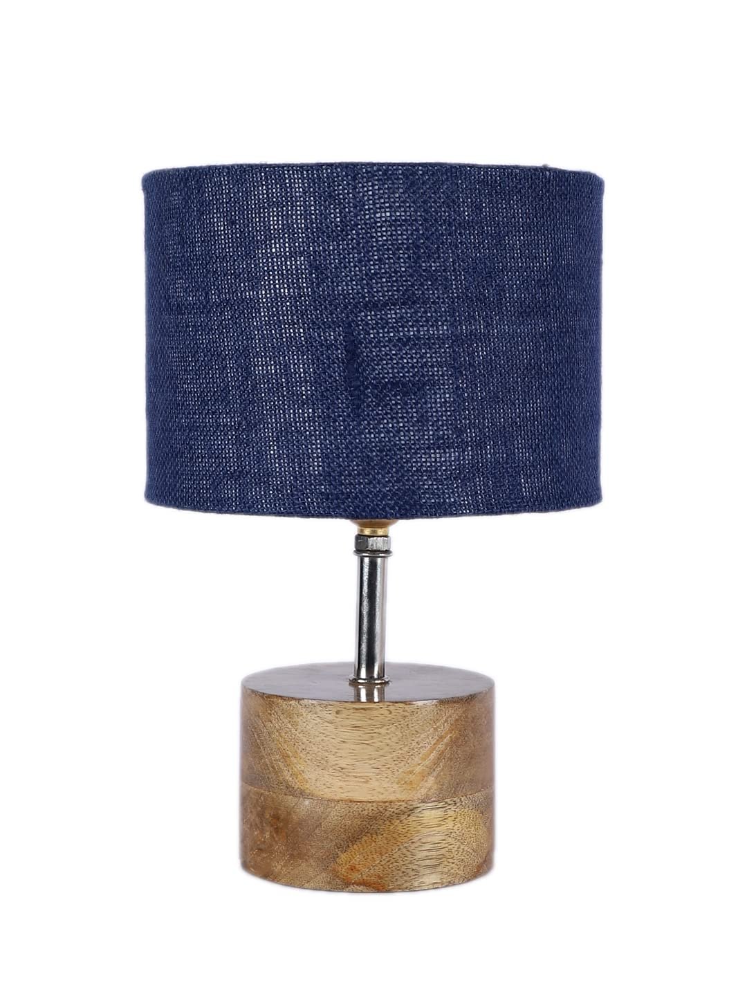 Wood Table lamp with Blue Jute Shade